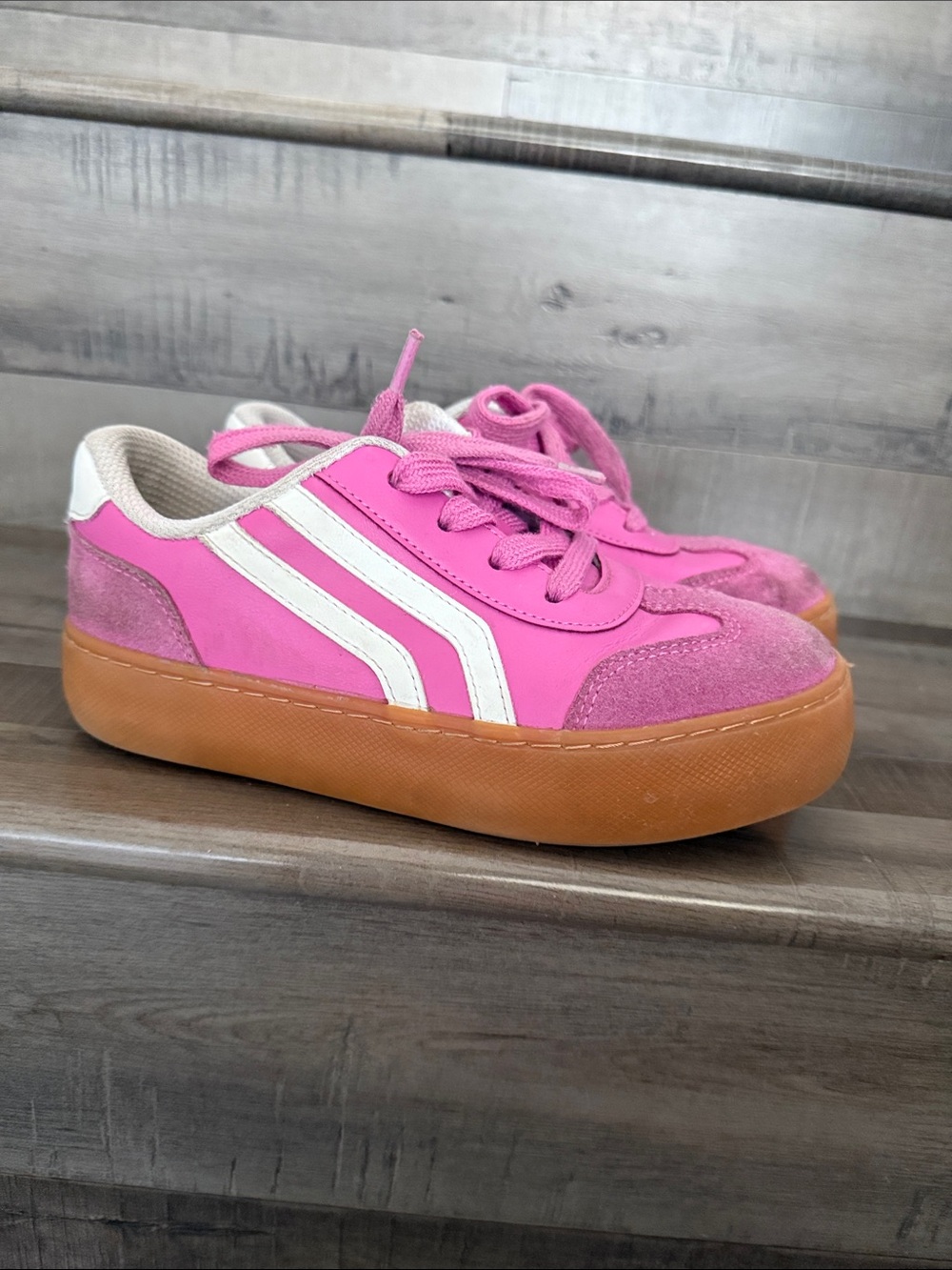 Cat & Jack Pink Lace-Up Kids Sneakers with Gum Sole